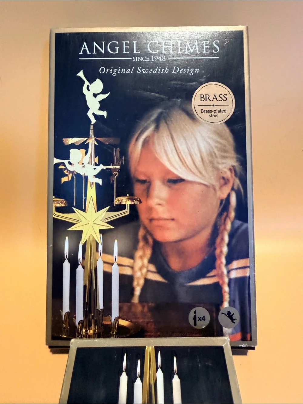 Brass Chime Candle Set with White Candles